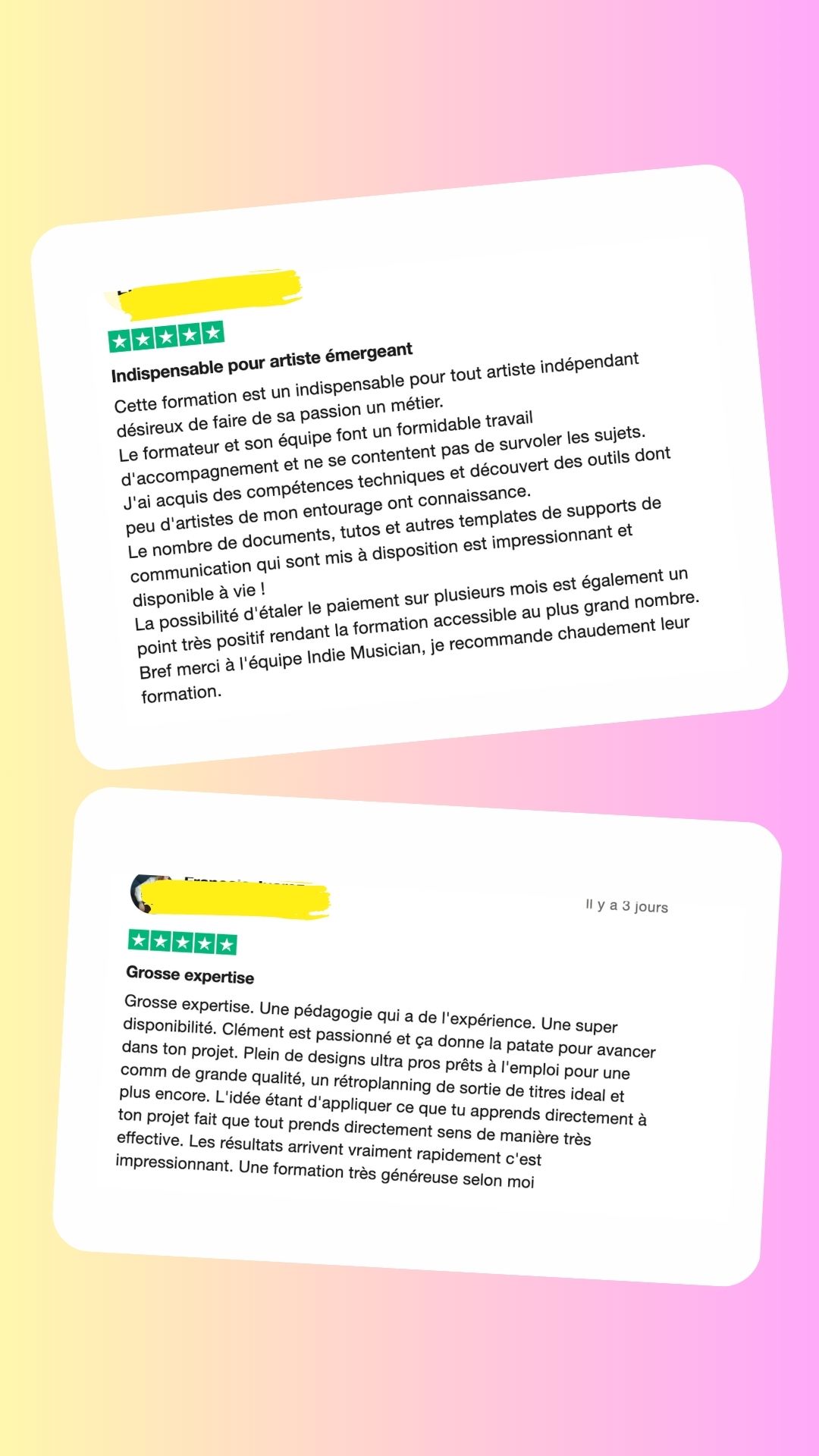Avis vérifié d'un·e artiste ayant suivi le programme