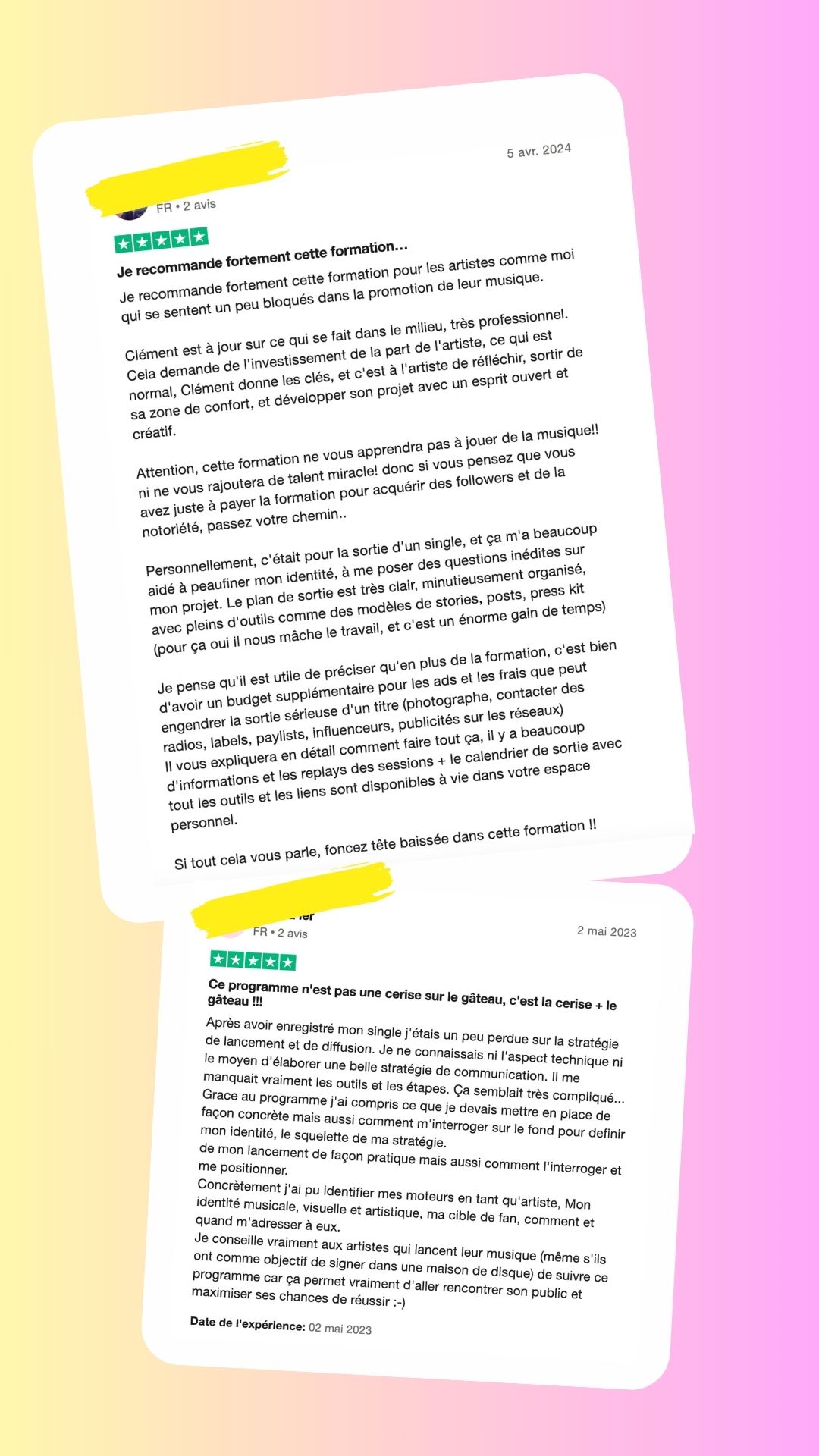 Avis vérifié d'un·e artiste ayant suivi le programme