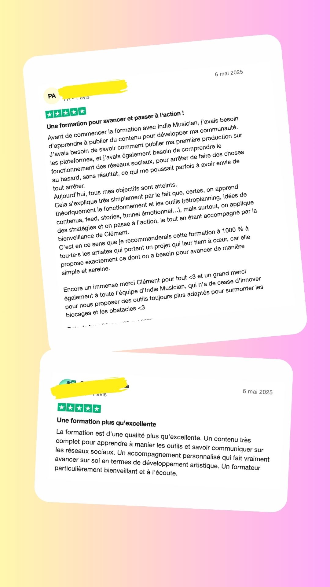 Avis vérifié d'un·e artiste ayant suivi le programme