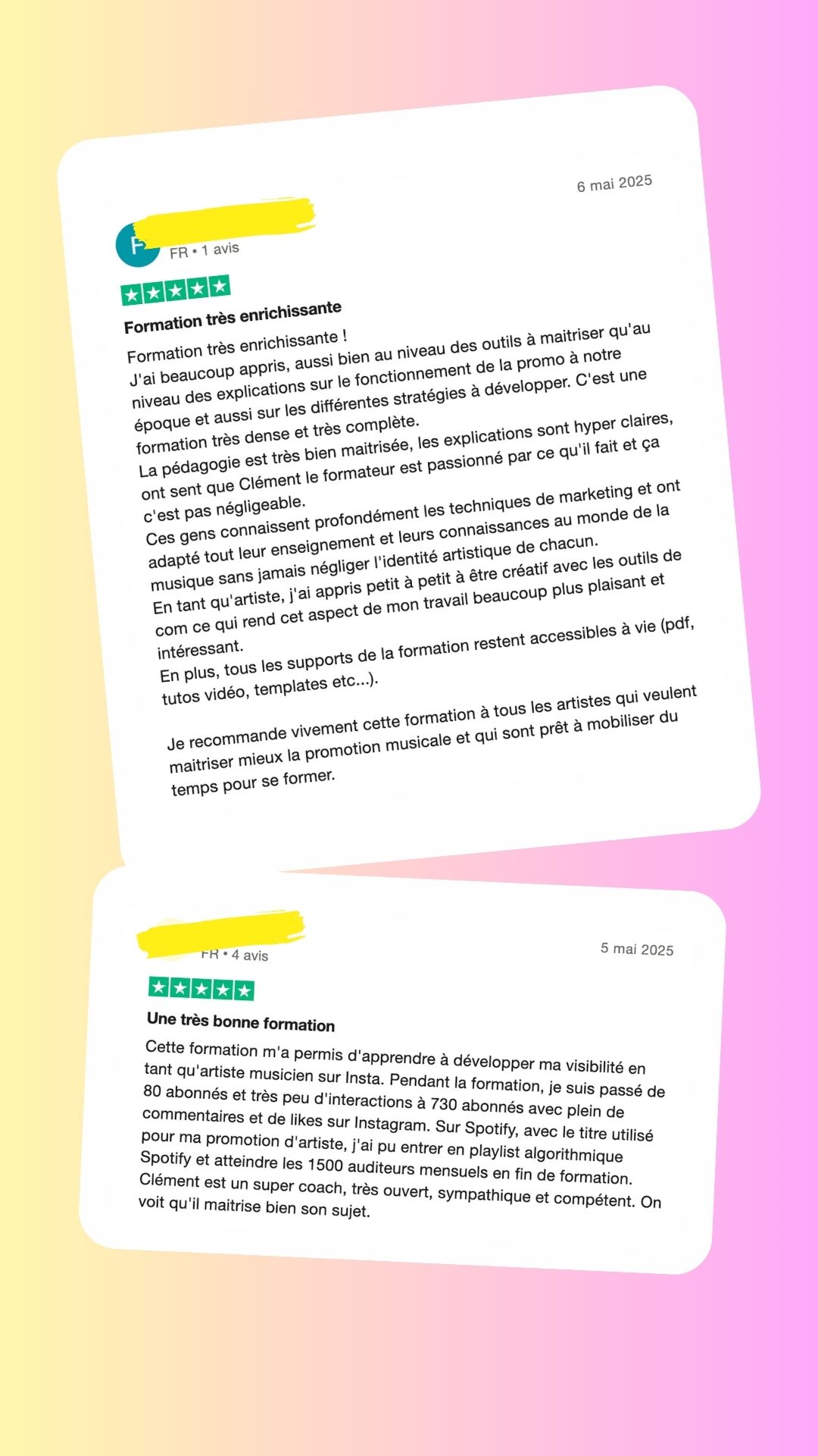 Avis vérifié d'un·e artiste ayant suivi le programme